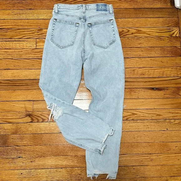 Abercrombie & Fitch Ankle Straight High Rise Distressed Jeans Light Wash 27/4 - Picture 2 of 6